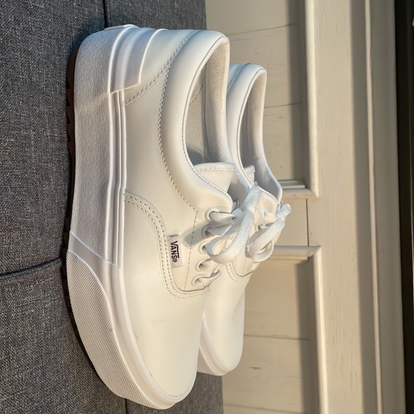 Vans leather white platform sole like new. - Picture 3 of 5